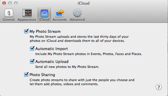iPhoto Cloud Settings