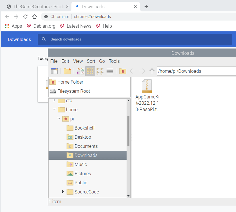 Download the Package from The Game Creators and open up the downloads folder to find a .TAR.GZ package.