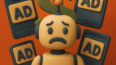 A claymation-style robot with a friendly expression, framed by a heart, symbolising the human-like empathy projected by AI systems.