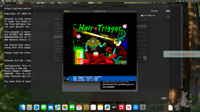 ZEsarUX 12.1-B1 emulator running Hair Trigger TAP file on macOS Sequoia ARM64
